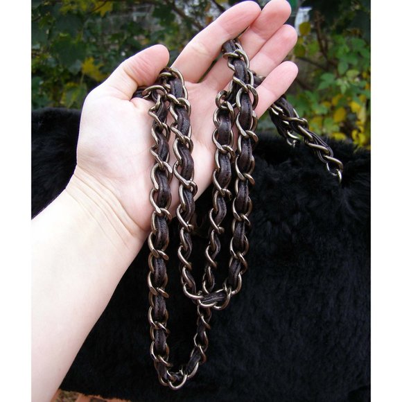 RARE CHANEL Black Fur Shoulder Bag Chain Straps CC - Picture 8 of 15